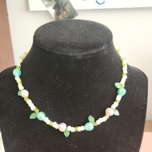 Charming Green and Pink Beaded Necklace